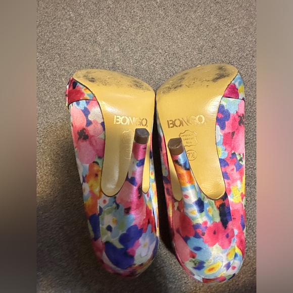 BONGO Vibrant Floral Retro Fabric Bow Peep Toe Slip On Stilettos Women's 7.5 - Picture 10 of 12